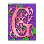 Letter G Monogram Initial on Pink Purple Cards postcards