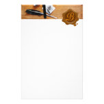 LETTER HOLDER IN WOOD BROWN WAX SEAL MONOGRAM STATIONERY PAPER