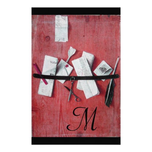 LETTER HOLDER IN WOOD MONOGRAM red black white Custom Stationery