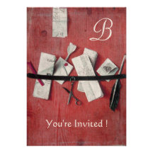 LETTER HOLDER IN WOOD MONOGRAM red white black Personalized Invite