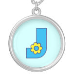Letter J in Flores Blue Personalized Necklace