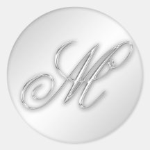 Letter M script initial faux silver monogram favou Stickers