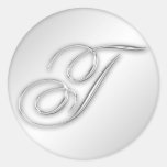 Letter T script initial faux silver monogram favou Stickers