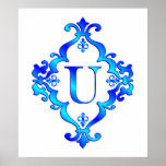 Letter U Blue posters