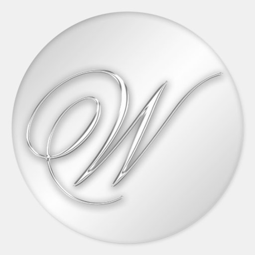 Letter W script initial faux silver monogram favou Round Sticker