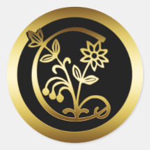 LETTRE FLORALE C DE MONOGRAMME D'OR AUTOCOLLANTS