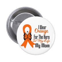Leukaemia Orange Ribbon Hero My Mom Button