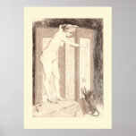 Leveque Art Nouveau Nude Playing with a Cat Poster