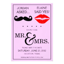 Lèvres modernes M. et Mme Save de moustache la dat Invitations Personnalisées