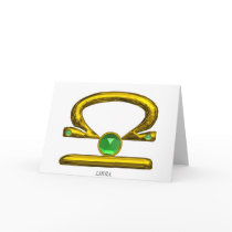 LIBRA  Green Emerald & Gold Zodiac Birthday Card