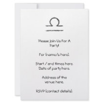Libra. Zodiac Astrology Sign. Black. Personalized Invite