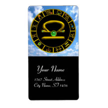 LIBRA ZODIAC BIRTHDAY JEWEL  Green Emerald Gold Personalised Shipping Label
