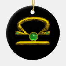 LIBRA ZODIAC BIRTHDAY JEWEL GREEN EMERALD Gold Ornament
