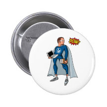 Libraryman with POW! Pinback Button