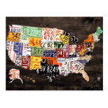 License Plate Map of the USA Warm Colours Edition Postcard