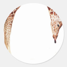 "Licker" Giraffe Wildlife Animal Watercolor Round Stickers