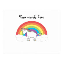 Licorne blanche sur l'arc-en-ciel et les nuages carte postale
