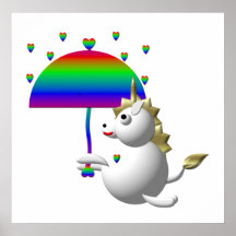 Licorne mignonne avec un parapluie affiches