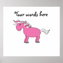 Licorne rose avec les étoiles blanches poster