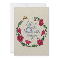 Life is Fragile Handle with Prayer Poppy Wreath Personalized Invitations