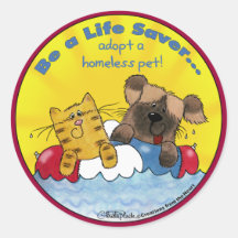Life Saver Adopt Homeless Pets Round Stickers