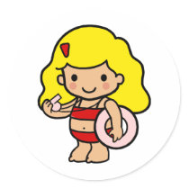 Lifeguard girl round stickers