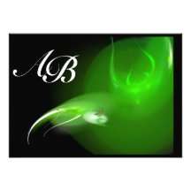 LIGHT BIRD IN GREEN MONOGRAM CUSTOM INVITATIONS