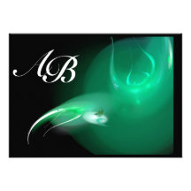 LIGHT BIRD IN GREEN MONOGRAM CUSTOM INVITES