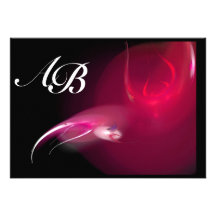 LIGHT BIRD IN PINK FUCHSIA  MONOGRAM CUSTOM INVITES