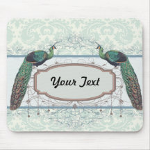 light blue and cream lovely damask peacock mousepads