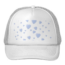 Light Blue and White Love Hearts Pattern. Hats