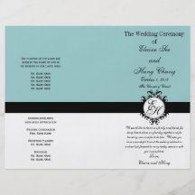 Light Blue Black Wedding Program Chic Monogrammed Personalized Flyer