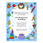 Light Blue Christmas Birthday Party Invitation invitations