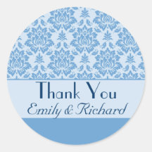 Light Blue Damask Thank You Sticker