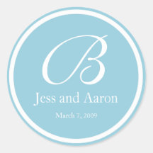 Light Blue Monogram Round Sticker