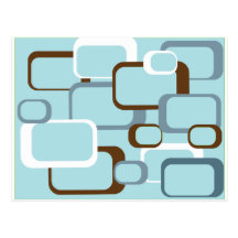 light blue retro squares post card