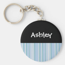 Light Blue Stripe Personalized Keychain