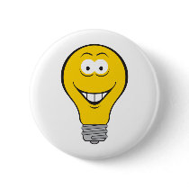 Light Bulb Smiley Face Pinback Button