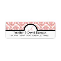 Light Coral Damask Wedding Monogram Labels labels