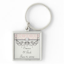 light cream and pink damask keychain