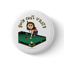 Light Female Billiards Player Pinback Button