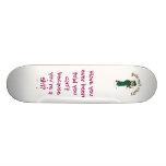 Light Female Graduate in Green Cap and Gown Skateboards