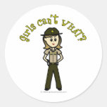 Light Female Sheriff in Brown Uniform Round Stickers