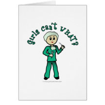 Light Female Surgeon in Green Scrubs Greeting Card