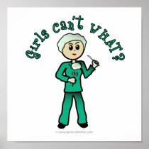 Light Female Surgeon in Green Scrubs Posters