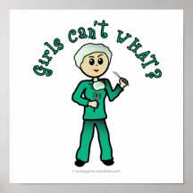 Light Female Surgeon in Green Scrubs Posters