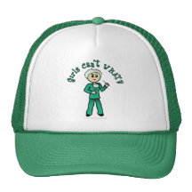 Light Female Surgeon in Green Scrubs Trucker Hats
