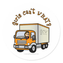 Light Female Truck Driver Round Sticker