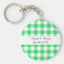 Light green gingham pattern wedding favours keychain