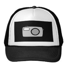 Light Grey and Black Camera. On Black. Mesh Hat